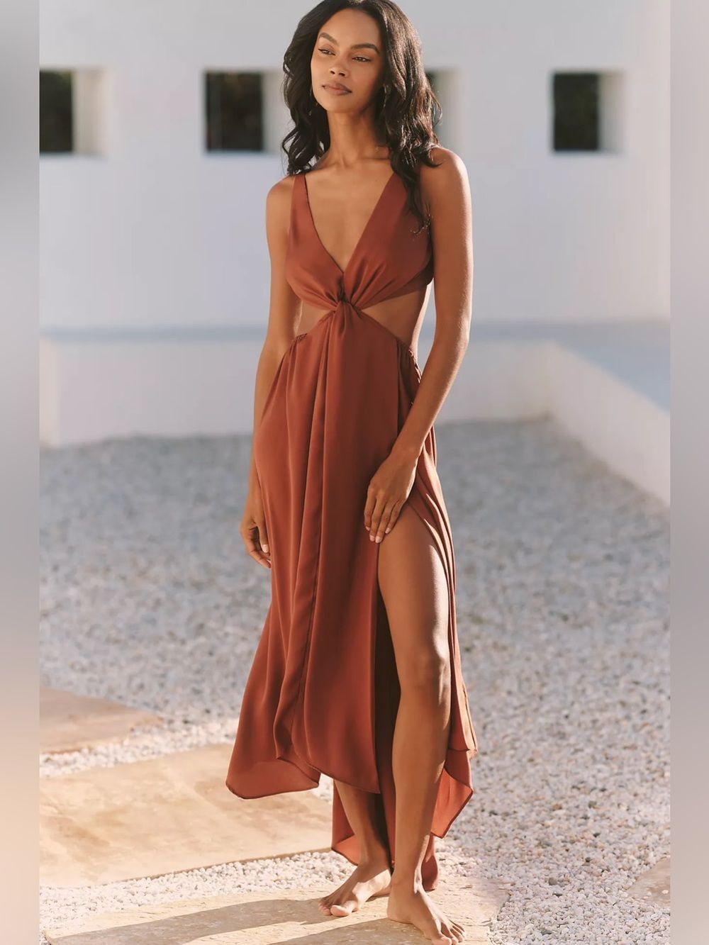 Anthropologie Celandine V-Neck Twist-Front Satin Midi Dress M NWOT